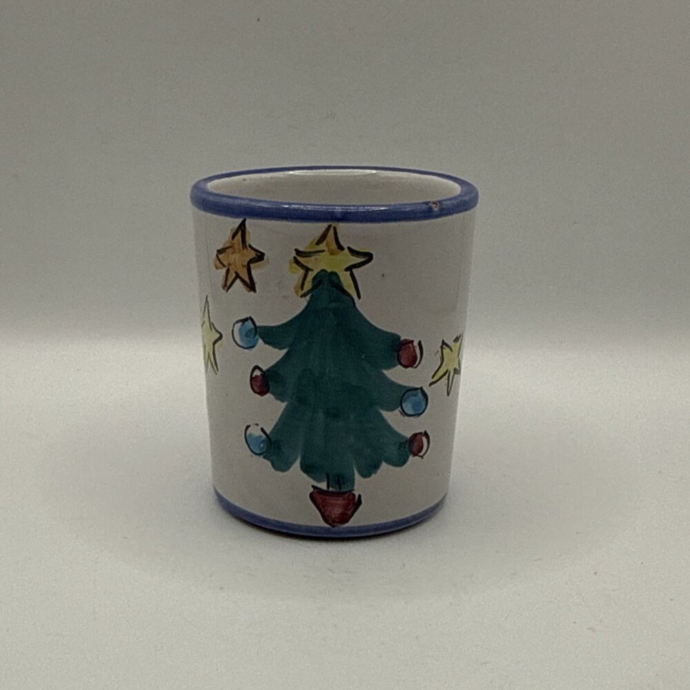 Vintage Vietri Natale Blue Trim Christmas Tree Ceramic Cup